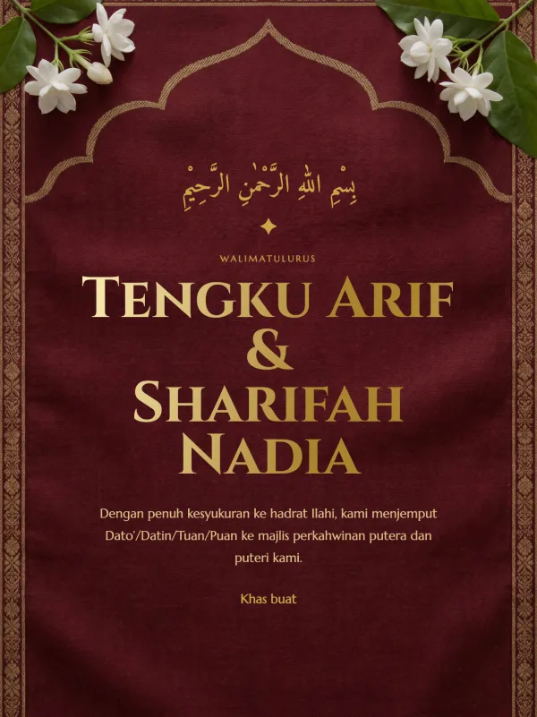 Template kad kahwin boleh edit — reka bentuk Adat Songket Diraja bergaya Songket