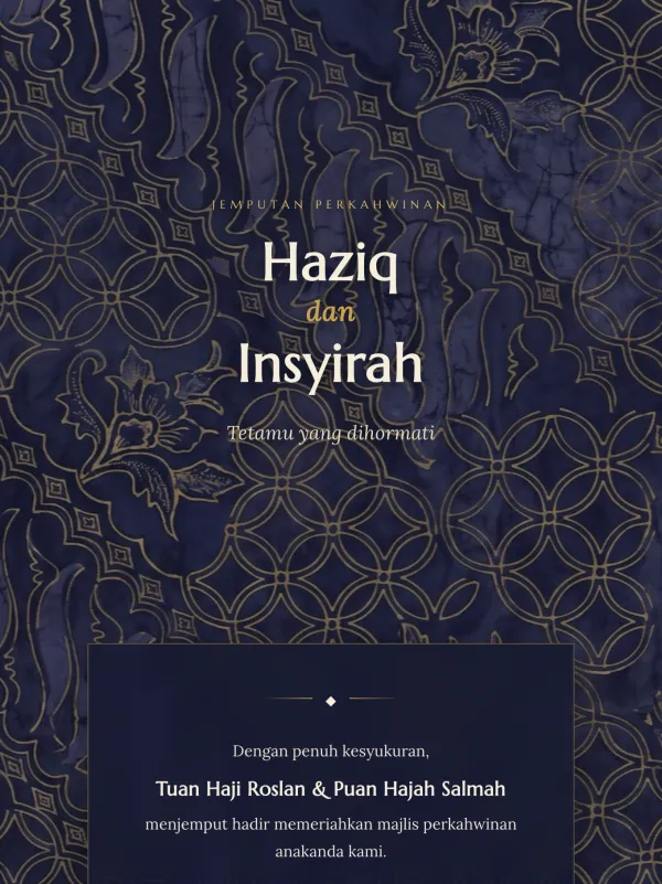 Template kad kahwin boleh edit — reka bentuk Batik Malam bergaya Batik