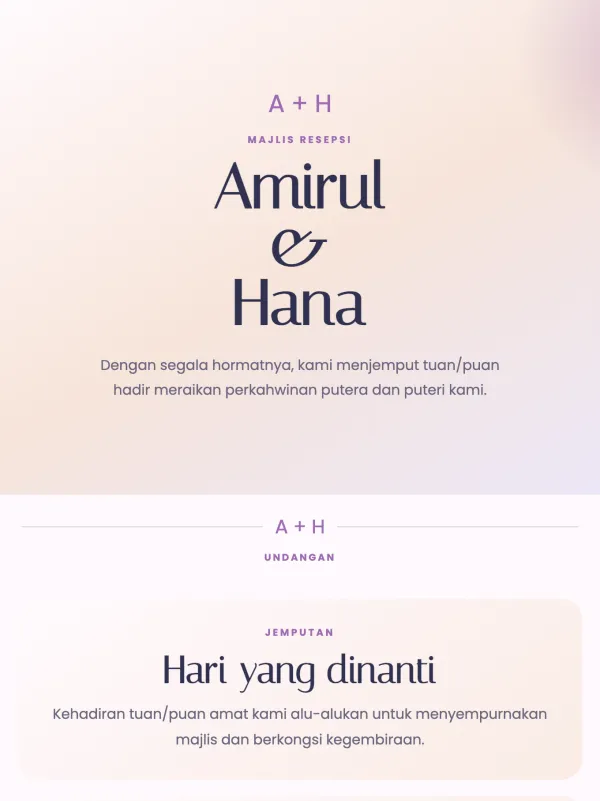 Pastel wedding card — the Editable Pastel Dewan design (Pic & lilak)