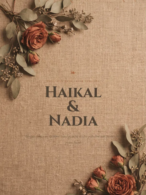 Rustic wedding card — the Goni Eukaliptus design (Kain goni)
