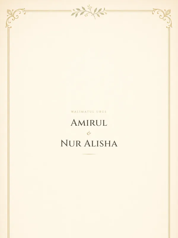 White wedding card — the Garis Emas design (Gading)