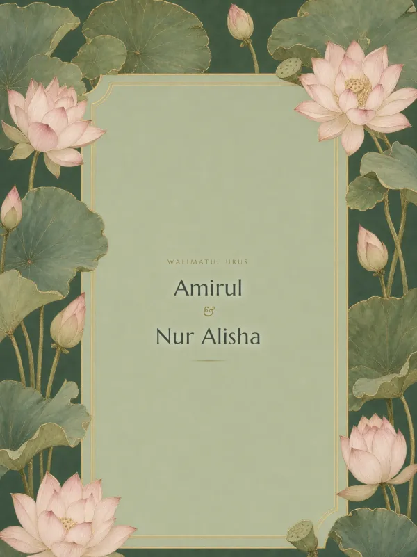 Sage green wedding card — the Panel Teratai design (Panel sage)