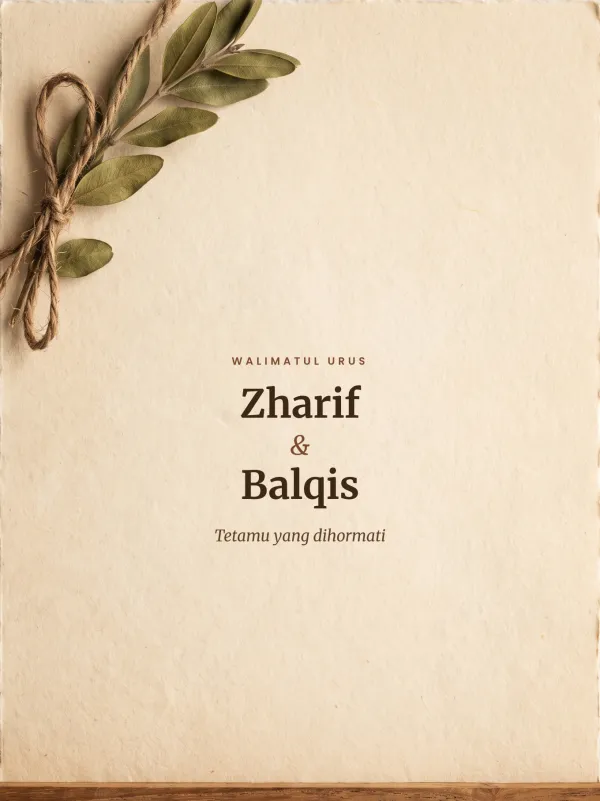 Rustic wedding card — the Kayu Jati design (Kayu)