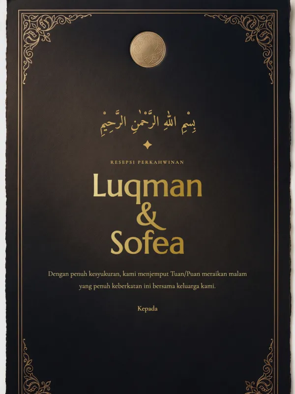 Majlis card — the Khat Emas Onyx design in Islamik style