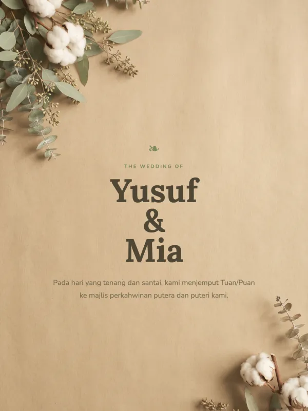 Rustic wedding card — the Kraf Eukaliptus design (Kayu & kapas)