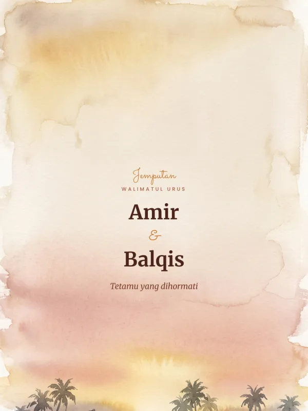 Watercolour wedding card — the Langit Kampung design (Langit senja)
