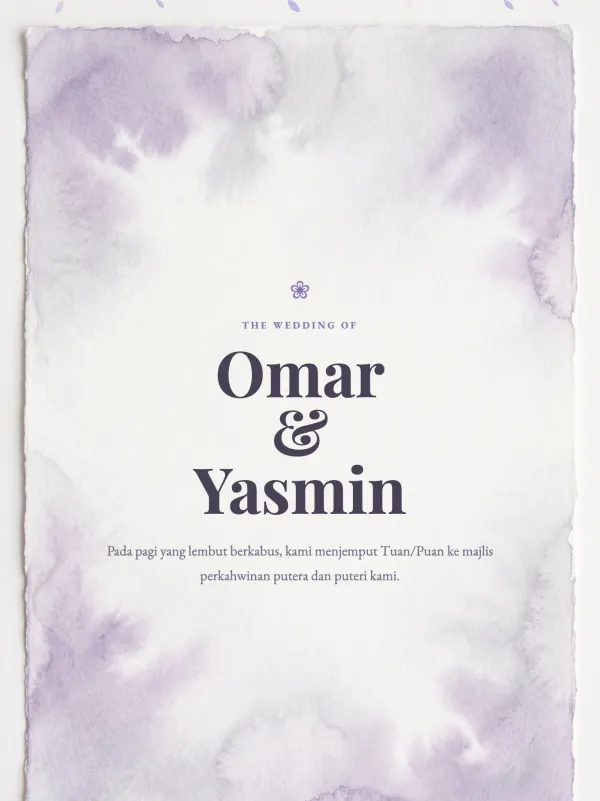 Pastel wedding card — the Lavender Kabus design (Lavender)