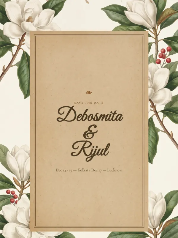 Rustic wedding card — the Magnolia Kraft design (Kertas kraf)