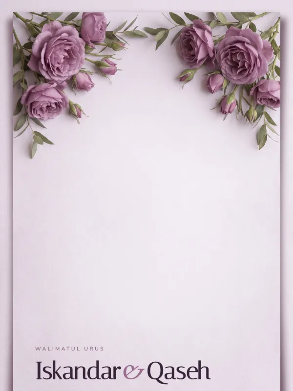 Pastel wedding card — the Mawar Lembayung design (Lilak)