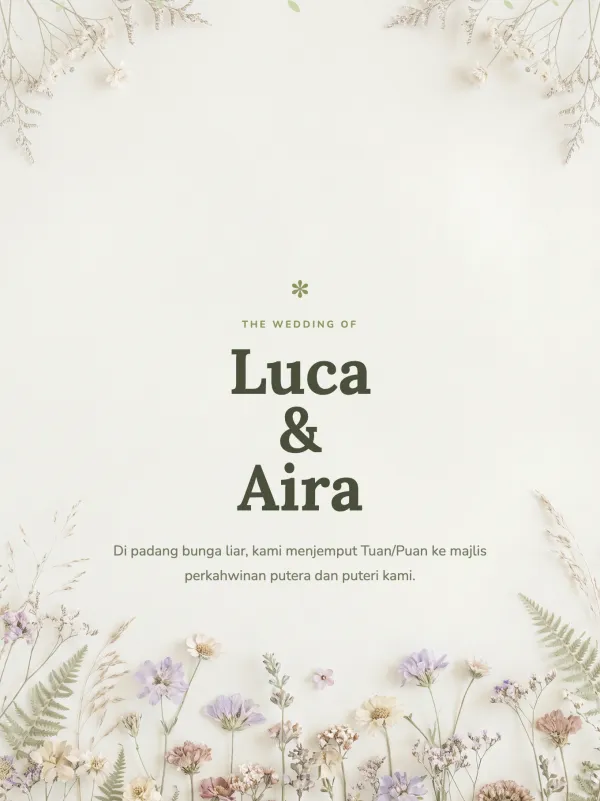 Rustic wedding card — the Padang Bunga Liar design (Bunga liar)