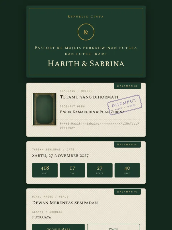 Modern wedding card — the Pasport Cinta design (Pasport)