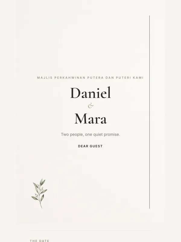 White wedding card — the Putih Ruang design (Minimalis)