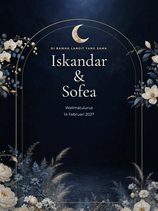Contoh kad kahwin digital dengan RSVP, reka bentuk Rembulan gaya Moden