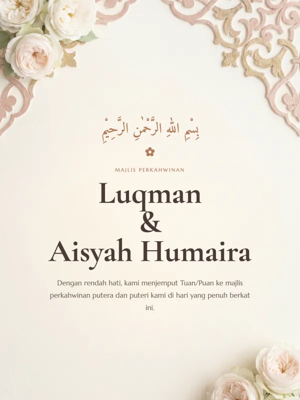 Pastel wedding card — the Sakinah Andalus Mawar design (Rose gold)