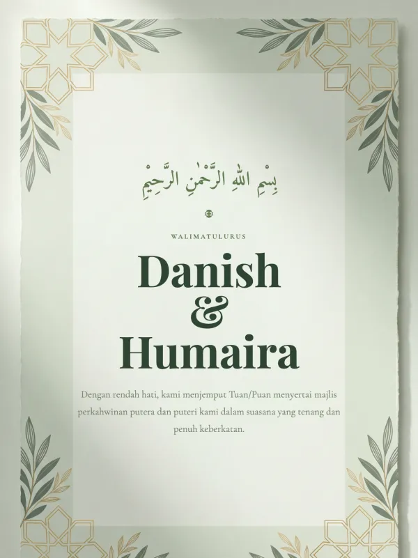 Sage green wedding card — the Taman Jannah Hijau design (Islamik)